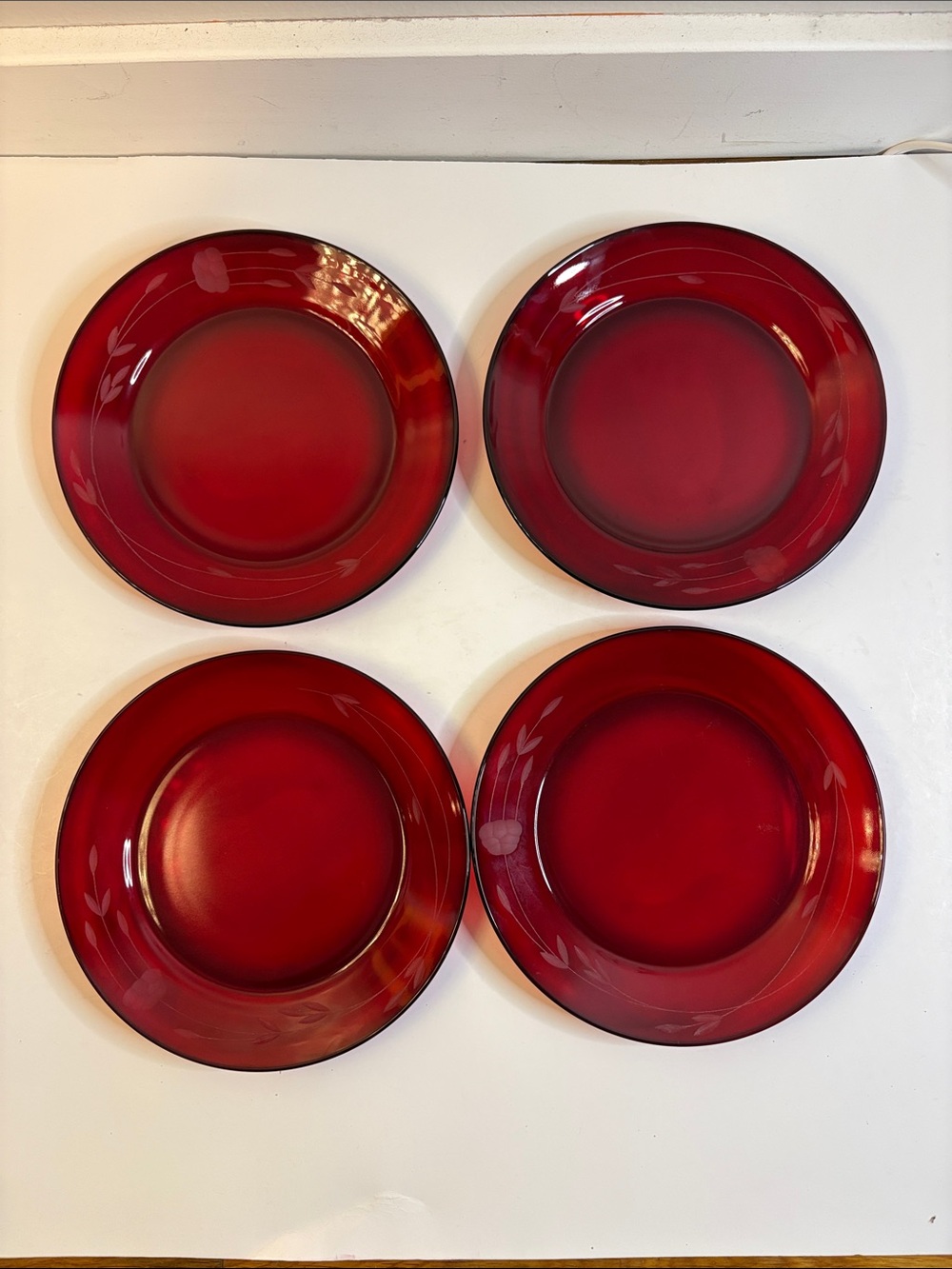 Princess House Heritage Ruby Luncheon Plate Set, Set of 4, 8 inch Diameter